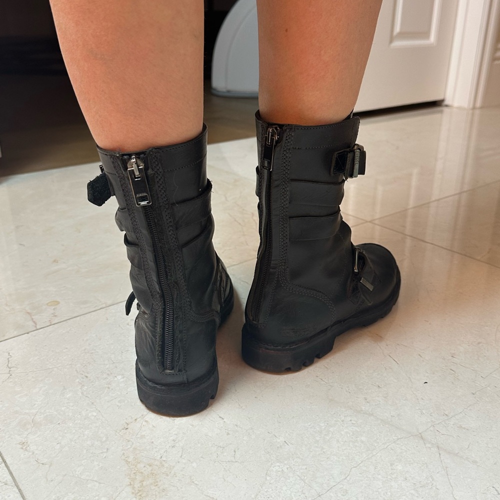 Diesel Distressed Leather Moto Boots | Black | Buckle Detail | Size 38 - Picture 3 of 7